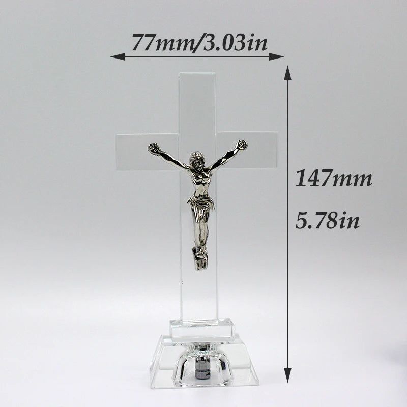 Christian Gifts Nightlight Crystal Jesus Cross Statue Religious Style Crystal Cross Church Decoration Home Decor Craft Ornament