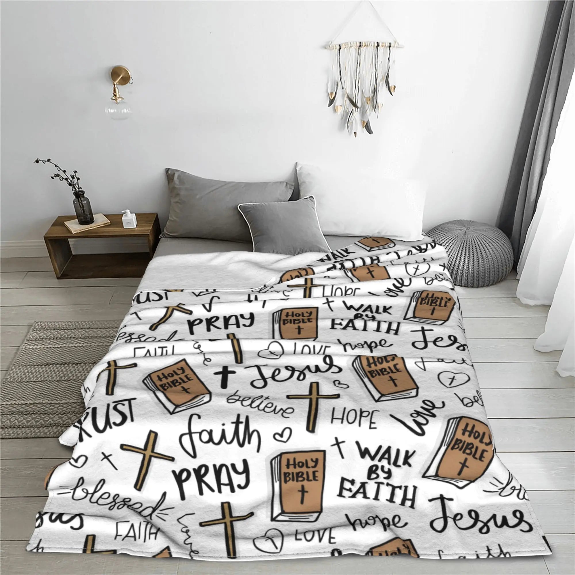Super Soft Christian Bible Jesus Throw Blanket Premium Fleece Lightweight Christianity Scripture Bed Blanket Cozy Warm Blankets