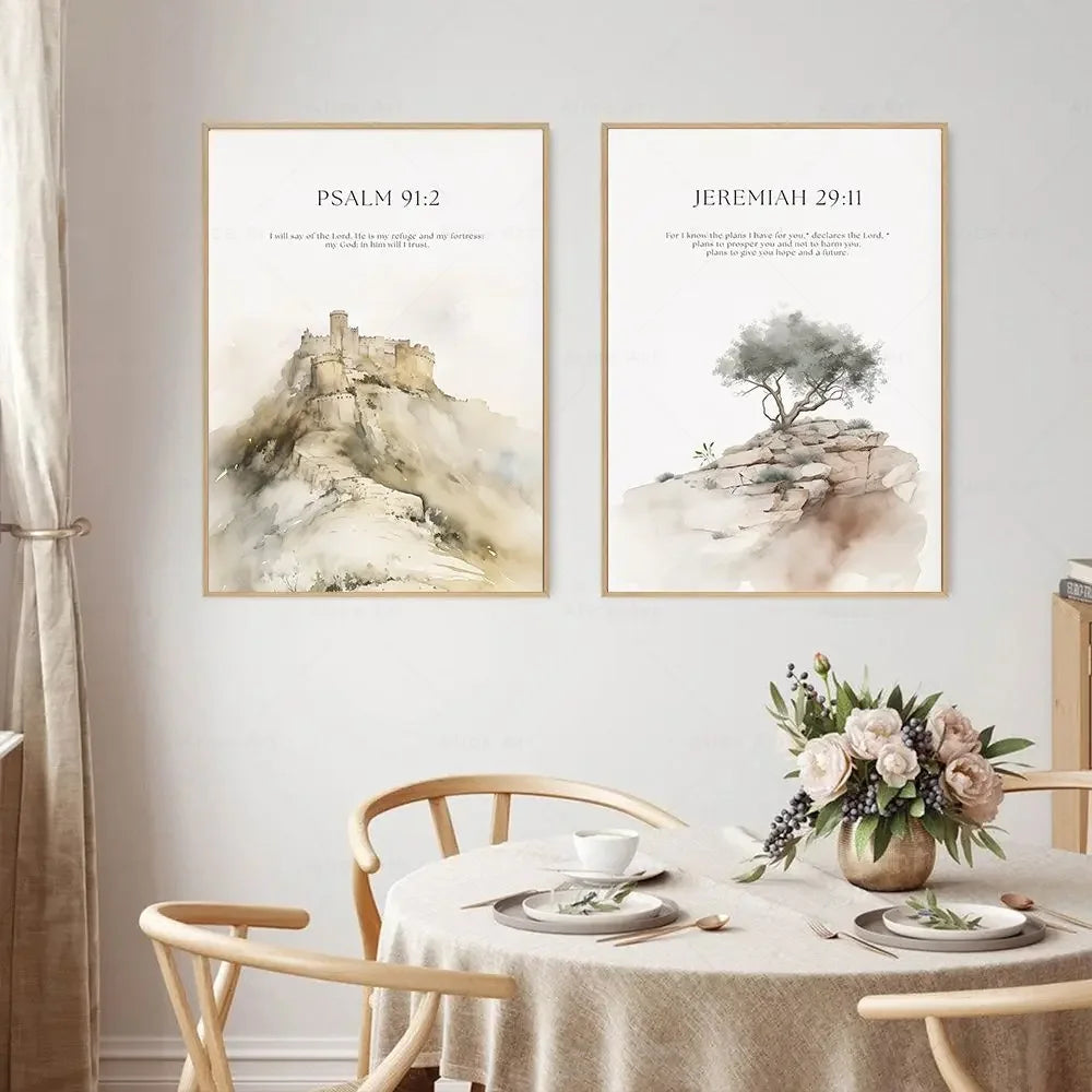 Psalm 23:3 Jeremiah 29:11 Psalm 91:2 Inspirational Quotes Poster Jesus Painting Christian Bible Verse Wall Art Living Room Decor