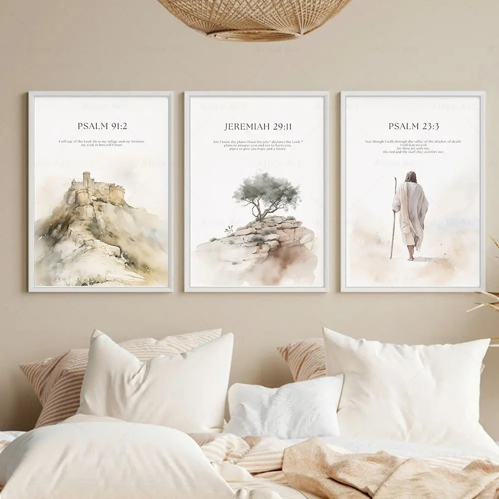 Psalm 23:3 Jeremiah 29:11 Psalm 91:2 Inspirational Quotes Poster Jesus Painting Christian Bible Verse Wall Art Living Room Decor